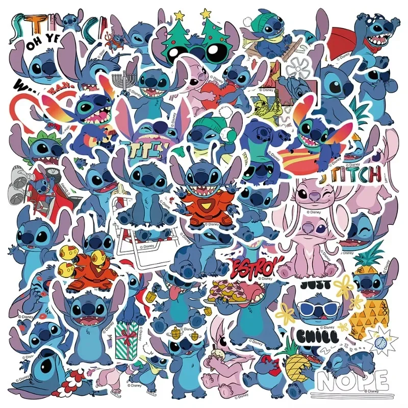 50pcs Top Disney Lilo & Stitch Cute Stickers for DIY Laptop Notebook Skateboard Fridge Phone Waterproof Decal Sticker Kids Toys