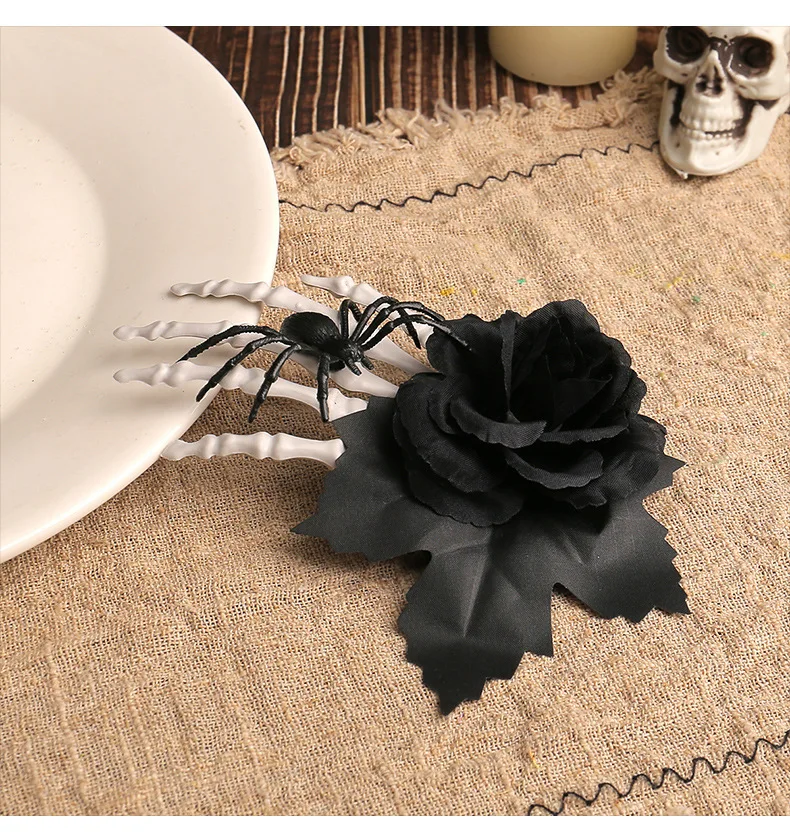 Halloween Spider Skull Decor Black Rose Hairpin Bone Claw Side Clip Hair Accessory Creepy Headdress Halloween Party Outfit