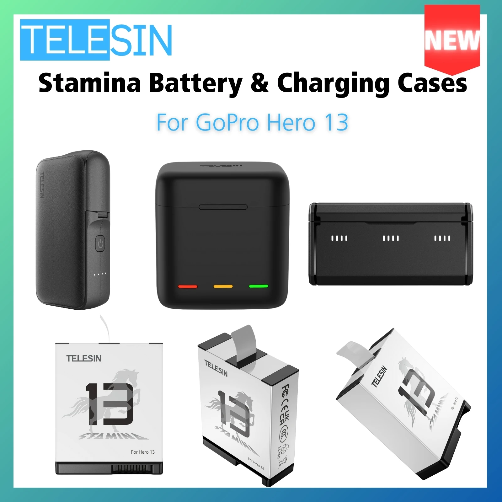 TELESIN For GoPro Hero 13 Stamina Battery Charger 1950 mAh Power Fast Charging Case Storage Box For Go Pro Hero 13 Accessories