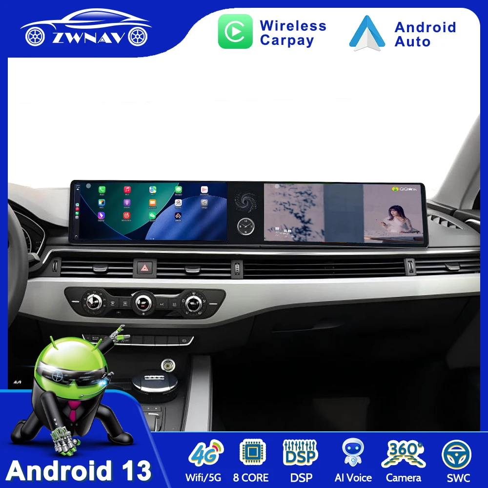 

Android13 Двойной экран для Audi A3 2015 2016-2020 Автомобильный GPS-навигатор CarPlay HD Сенсорный экран Головное устройство Мультимедийный плеер BT WIFI