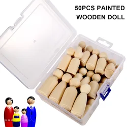 50 Pcs Unfinished Wooden Peg Doll for DIY Painting Natural Wood Doll Bodies Figures Decorative Peg People for Kids Arts Crafts