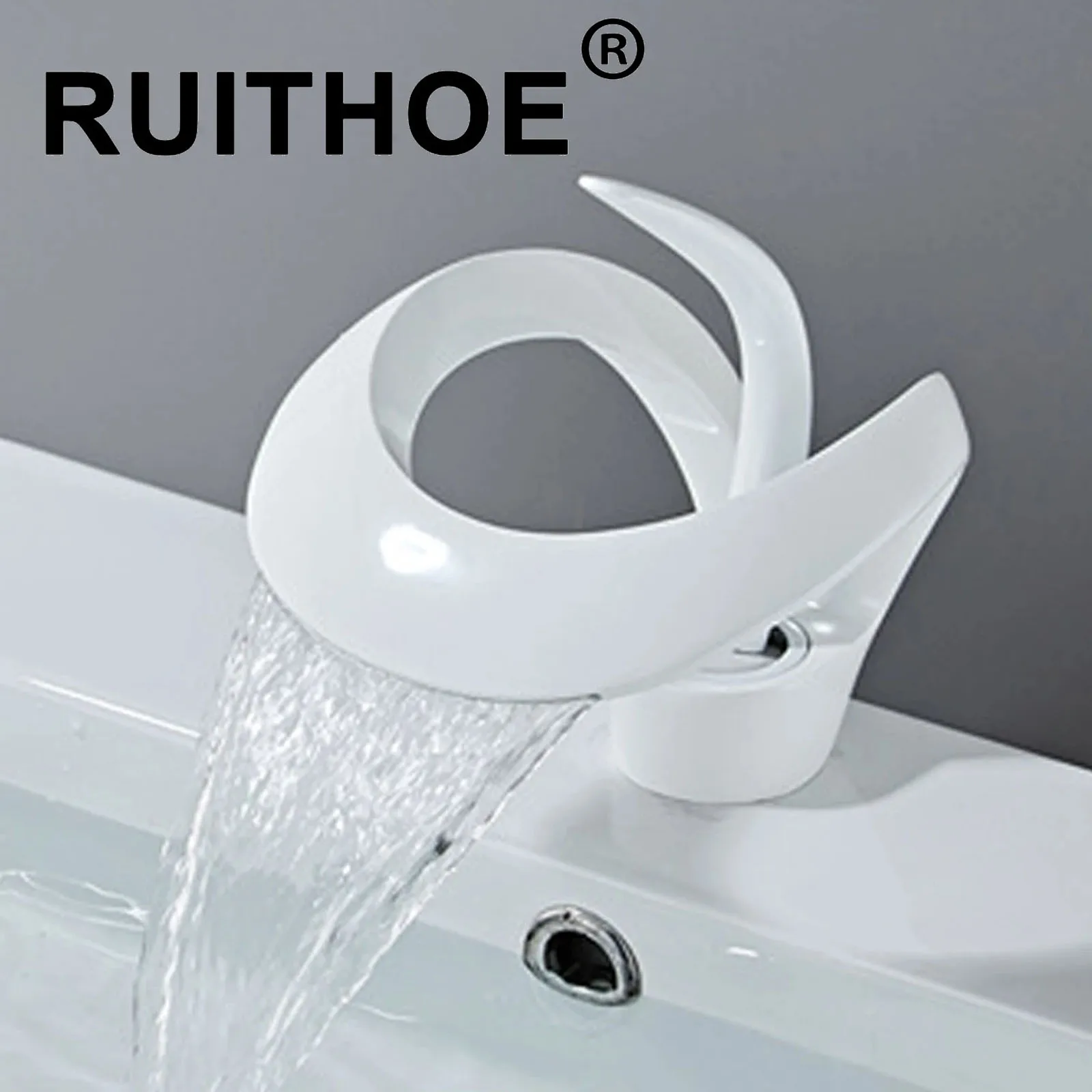 Bathroom Faucet Waterfall White Modern Desigh Lavatory Vanity Basin Mixer Tap Bath With Hot Cold Hose Sink 1 Hole Single Handle