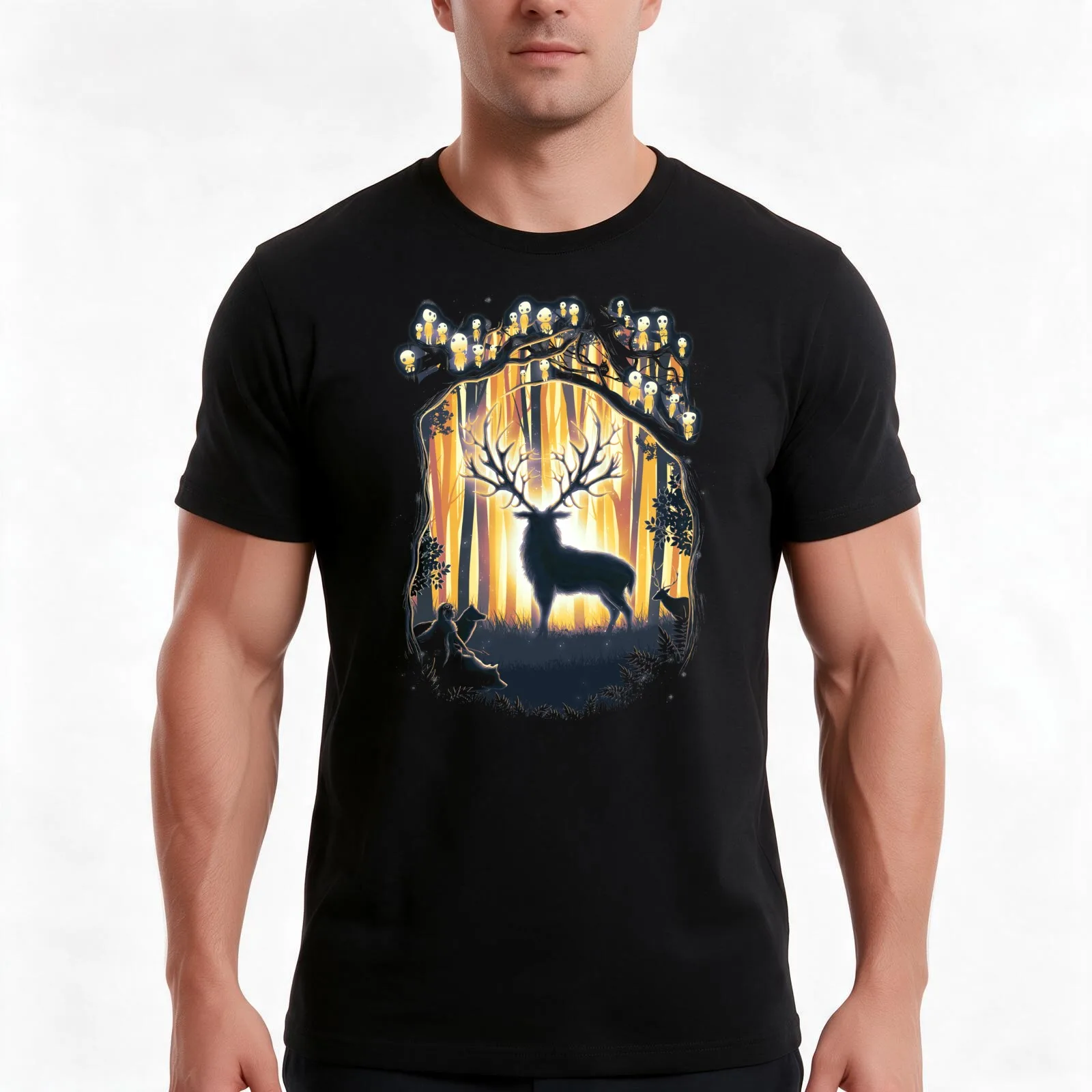 Deer God Master of the Forest T-Shirt, Summer Casual Cotton Tee, Oversized Streetwear Tops, Vintage Graphic Print, 100% Cotton