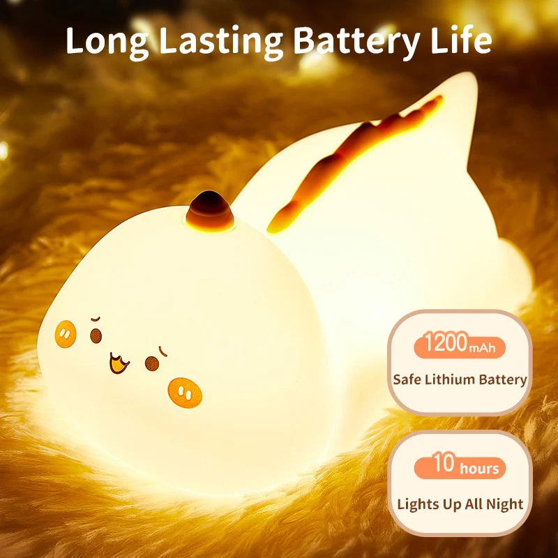 Dinosaur Silicone Night Light, Cute Animal Lamp, Touch Sensor Bedside Lights for Home Kids Girls Boys Birthday Gift Camping Deco