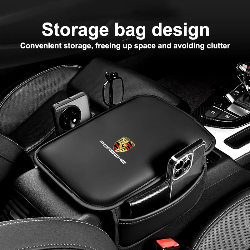 Car Armrest Box Pad Center Console Arm Rest Storage Pocket For Porsche Cayenne Panamera Macan 911 718 Taycan Boxster Accessories