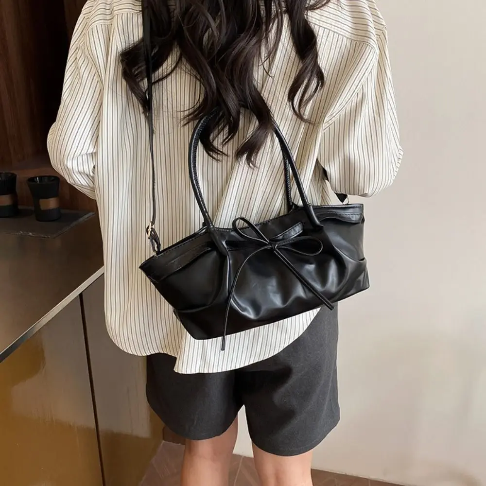 새로운 디자이너 보우 매듭 버킷 백 멀티 컬러 PU 가죽 보우 크로스 바디 백 캐주얼 젠틀 여성용 토트 백