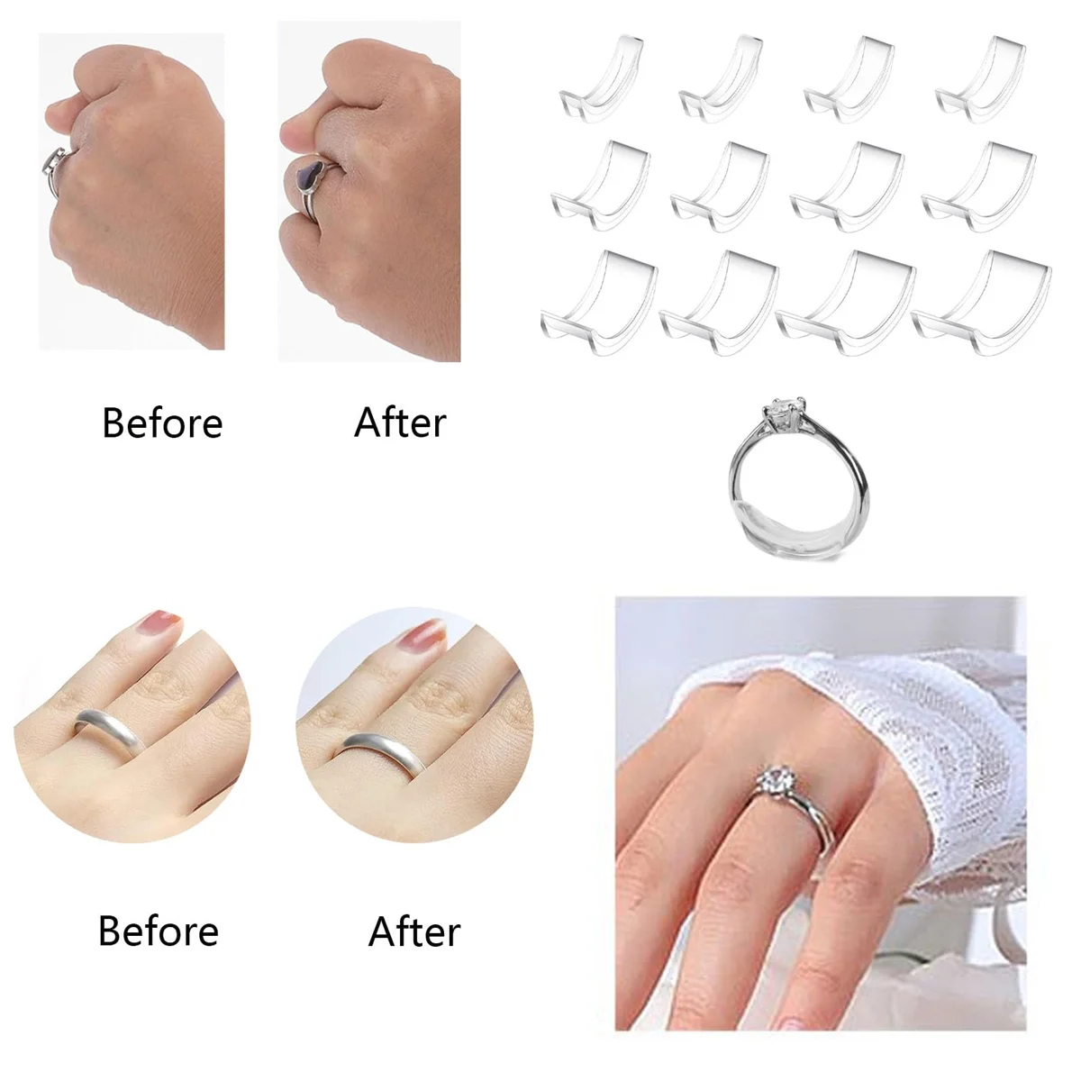 12Pcs Invisible Ring Size Adjuster for Loose Rings Ring Adjuster Fit Any Rings Ring Clips to Make Rings Smaller Ring