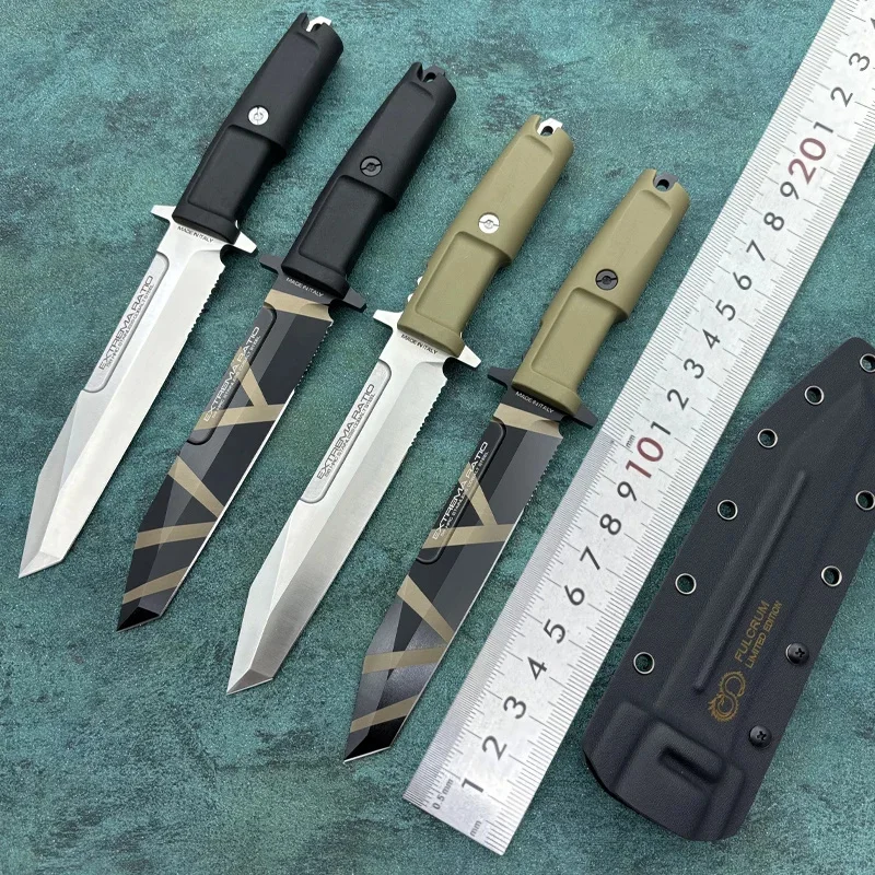 EX fulcrum Outdoor Tactical Knife Wilderness Mountaineering Solid Blade Knife High Hardness Steel Including Cover edc VTH41