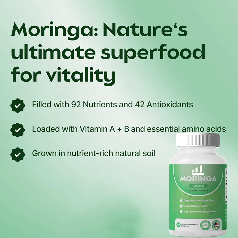 

Moringa powder capsules - support energy, skin health, intestinal health+- contain essential vitamins and amino acids