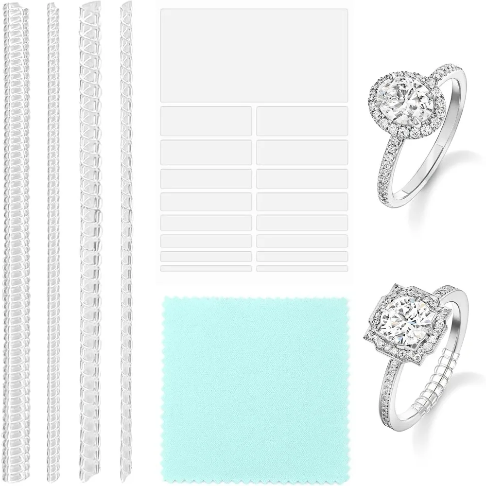 4 PCS Clear Ring Sizer Adjusters, Comfortable Invisible Coil-Type with Spacers and Polishing Cloth, Fits Most Rings