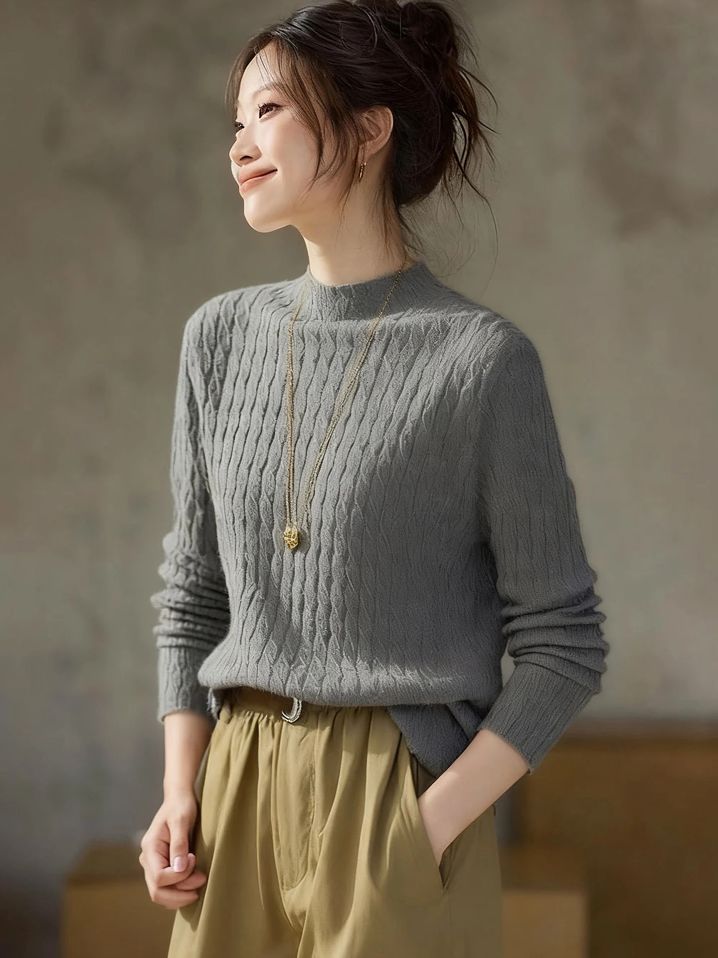 

Soft Cozy Long Sve f High Ne Knitted Sweater Women's Faion Autumn Winter Loose Fit Korean Sle Regular Knitwear