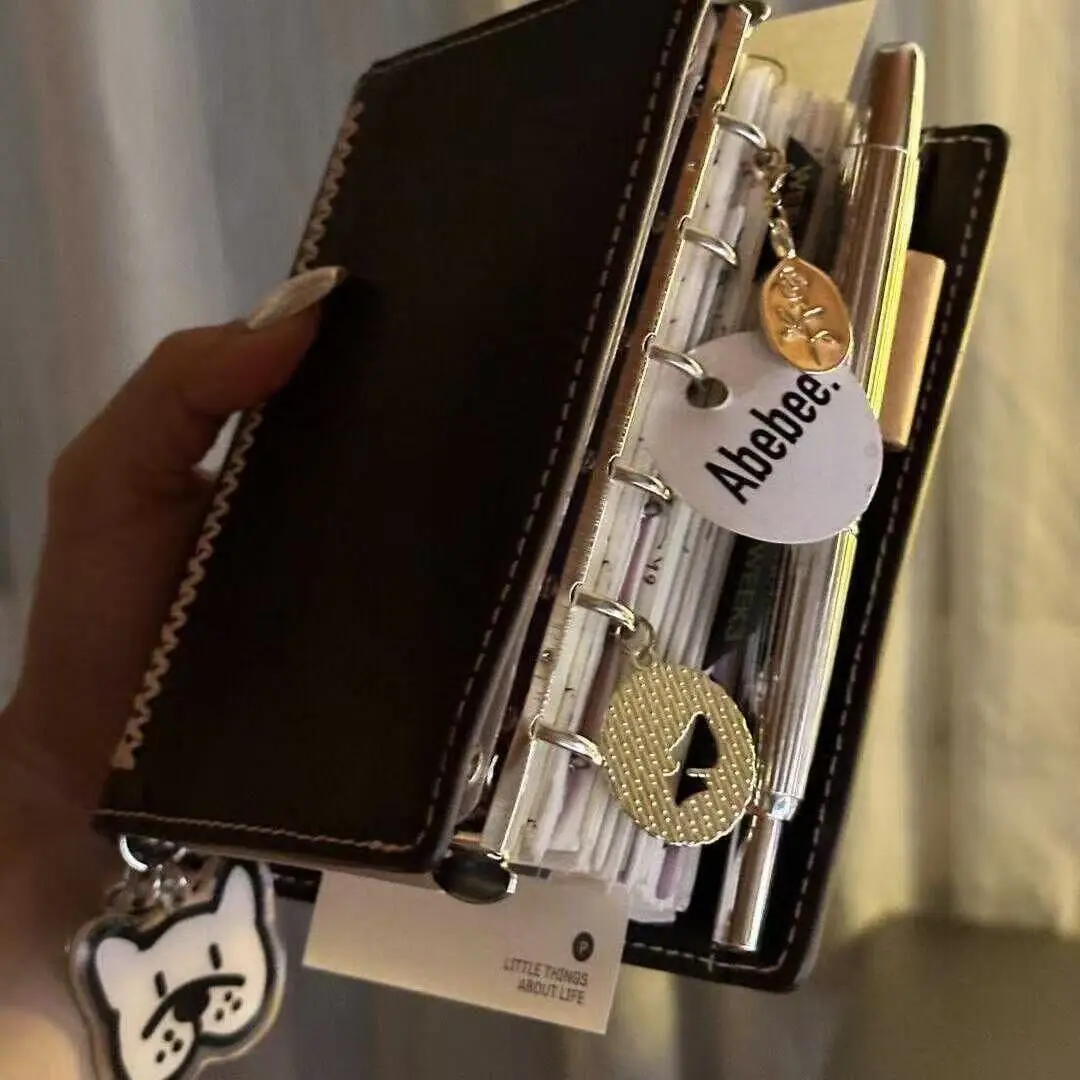 Portable Daily Planner Compact Refillable Travel Diary Vintage Leather Journal Dark Brown A7 Leather Binder Notebook For Travel