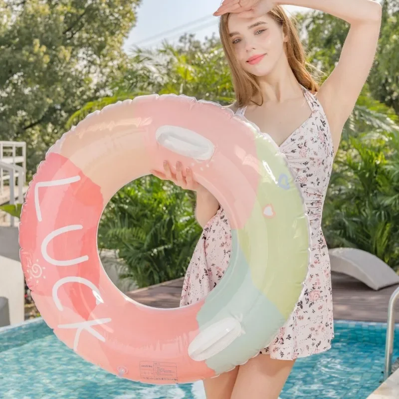 محظوظ قوس قزح نفخ اللعب بركة طوافة بلاستيكية للسباحة الصيف في الهواء الطلق بولي كلوريد الفينيل سميكة الشاطئ نفخ دائرة نفخ حديقة المياه اللعب