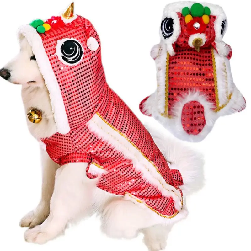 Pet Lion Dance Clothes Spring Festival Dog Coat Winter Warm Puppy Costume Cotton for Small Medium Dog Cats