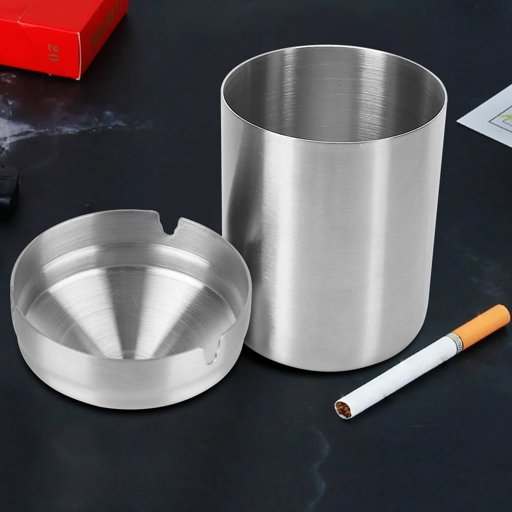 Creative With Lid Windproof Car Ashtray Detachable Smoke Tobacco Ash Holder Container Stainless Steel Ashtray