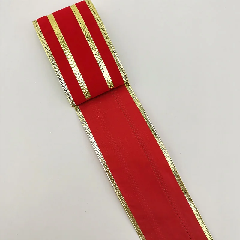 (2m/roll) 65mm Red Gold Striped Ribbon Christmas Decoration Holiday Gift Wrapping Bow Making Handmade DIY Crafts Ribbons