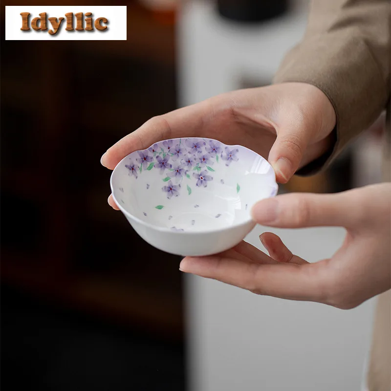 

2pc/lot Jade Mud Hand-painted Purple Flower Teacup Luxury Tea Bowl Jug Tea-tasting Smelling Cup Jianzhan Master Cups Teaset 70ml