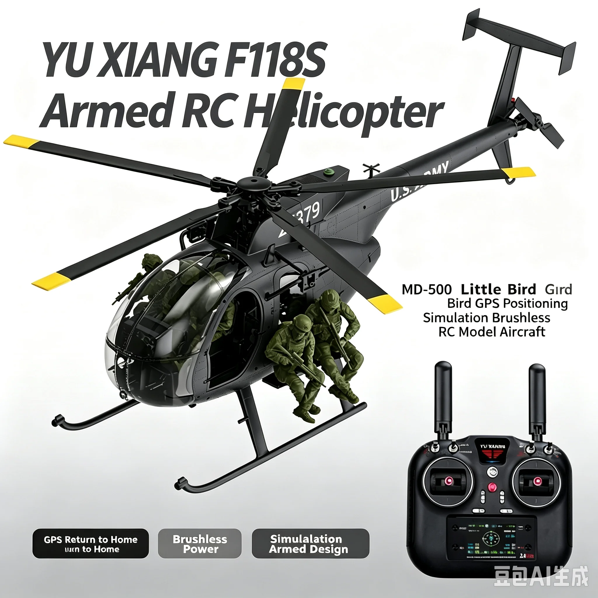 Yuxiang F118S Rc Helicopter MD 500 MH 6 Little Bird Brushless Motor Gps Positioning 1 16 Scale Simulation Military Model