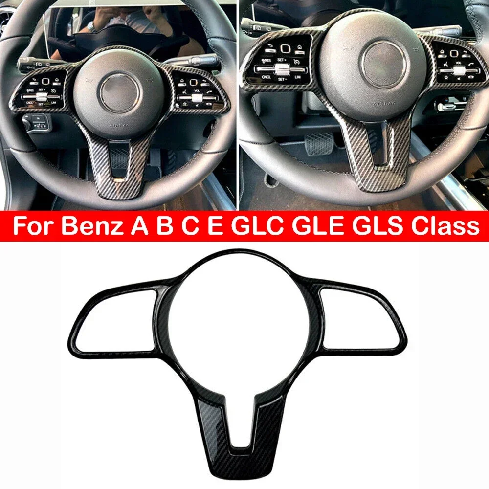 

Car Steering Wheel Cover For Benz A B C E Glc Gle Gls Class W177 W247 W205 W213 3d Sticker Trim Frame Carbon Fiber Abs Interiors