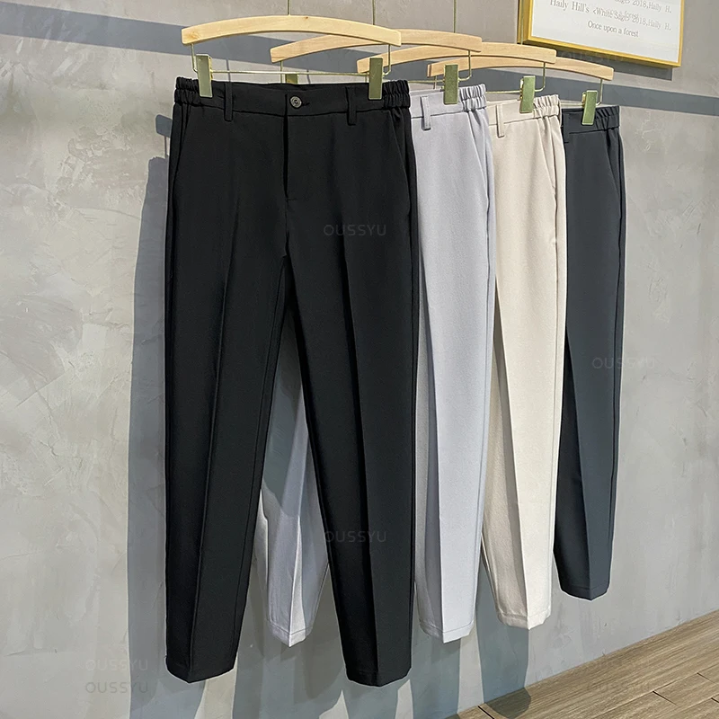 Spring Summer Men's Casual Pants Suit Pant Slim Fit Work Elastic Waist Jogging Business Trousers Male Black Plus Size 40 42 - Image 3