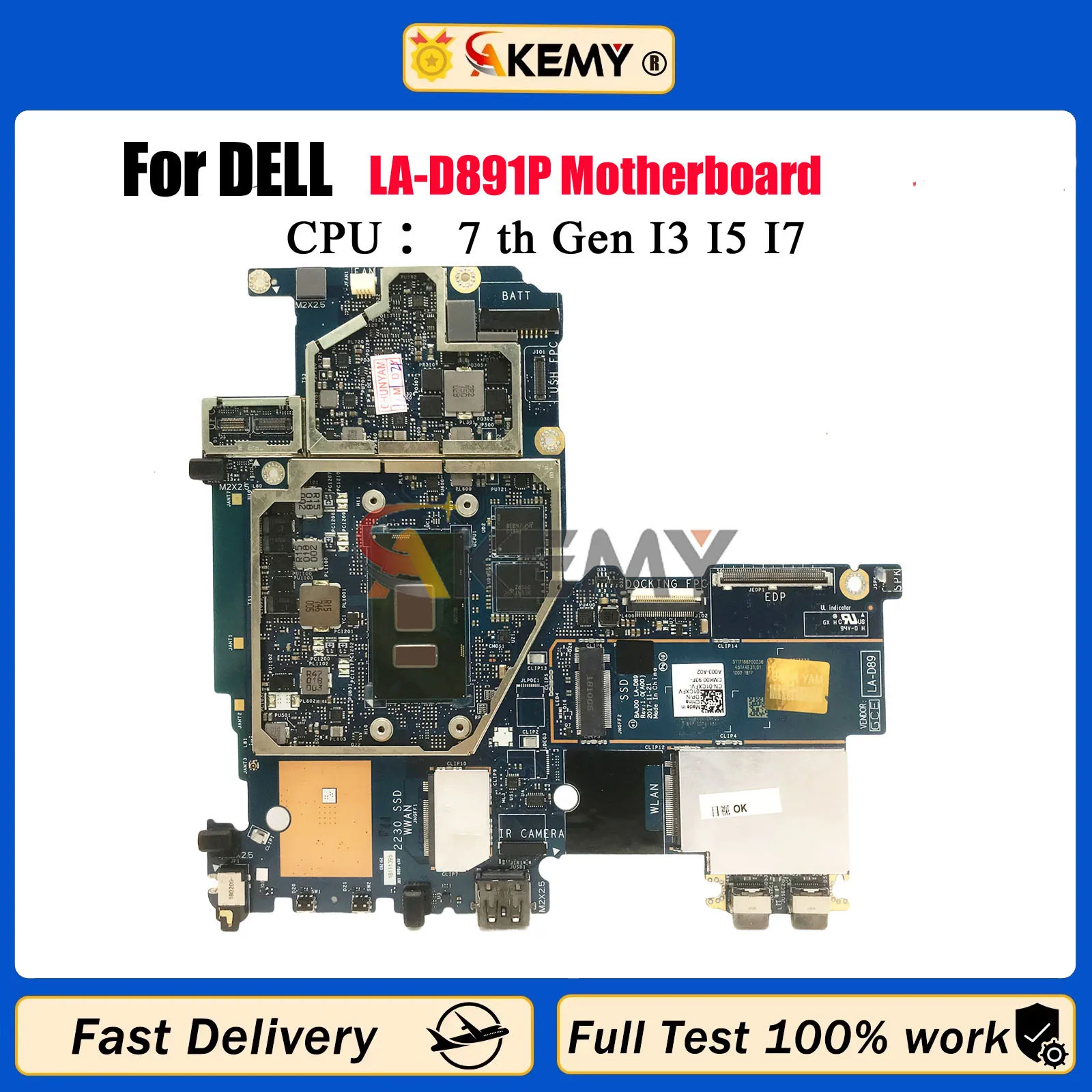 

Computer Mainboard For DELL Latitude 5285 CN-0HPCDV 06DR15 0P8F3H LA-D891P Laptop Motherboard with CPU I3 I5 I7 7th Tested OK