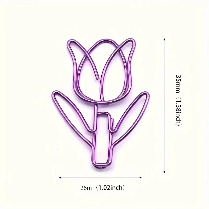 40 قطعة مشبك ورق توليب زهرة إبداعية كرتونية لطيفة قرطاسية مشبك ورق على شكل مكتب مشبك ورق معدني #4