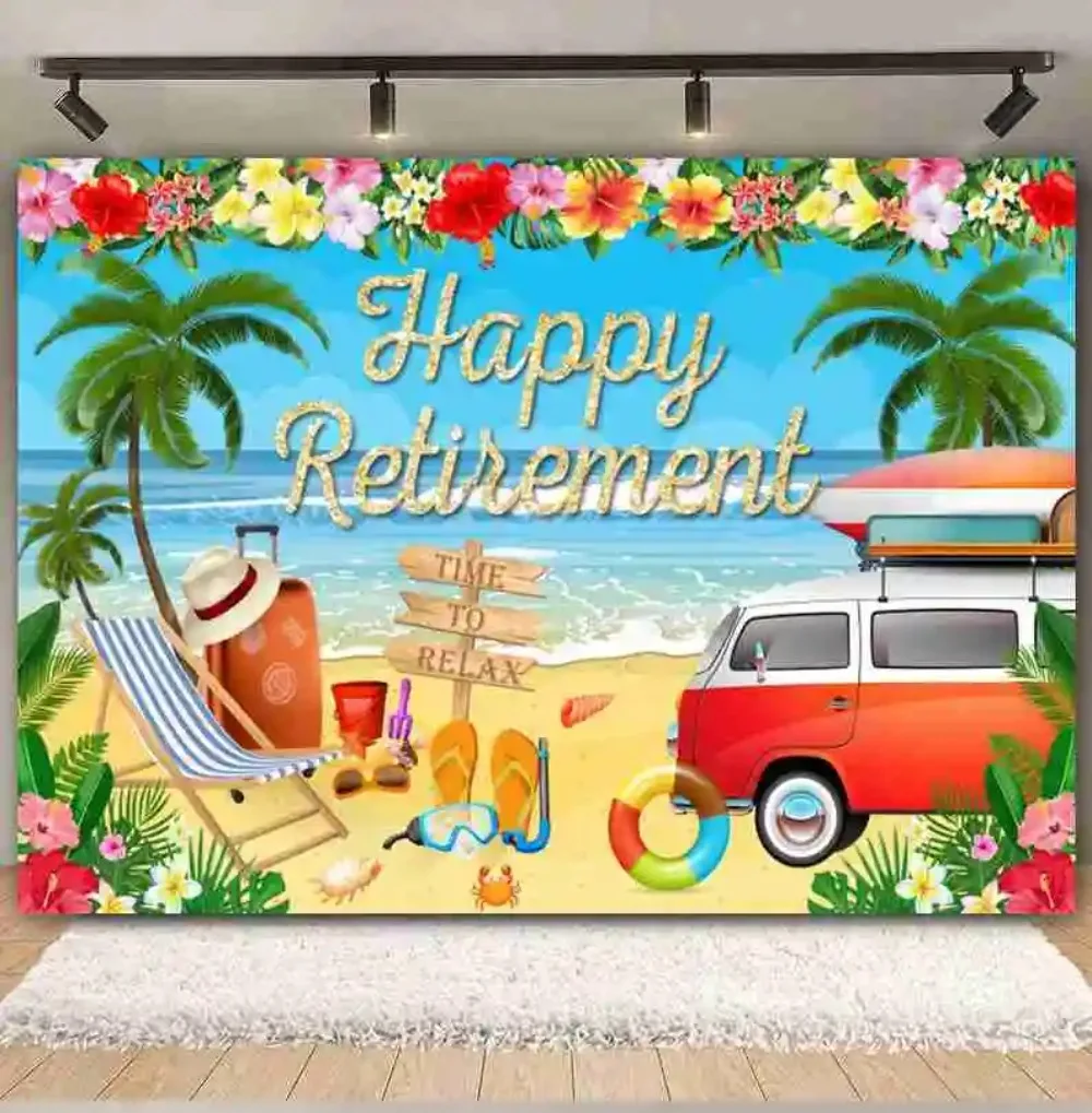 

Summer Beach Hawaiian Palm Tree Surfboard Banner Background, Birthday Party, Family Party Decoration Photography Backdrop Cloth