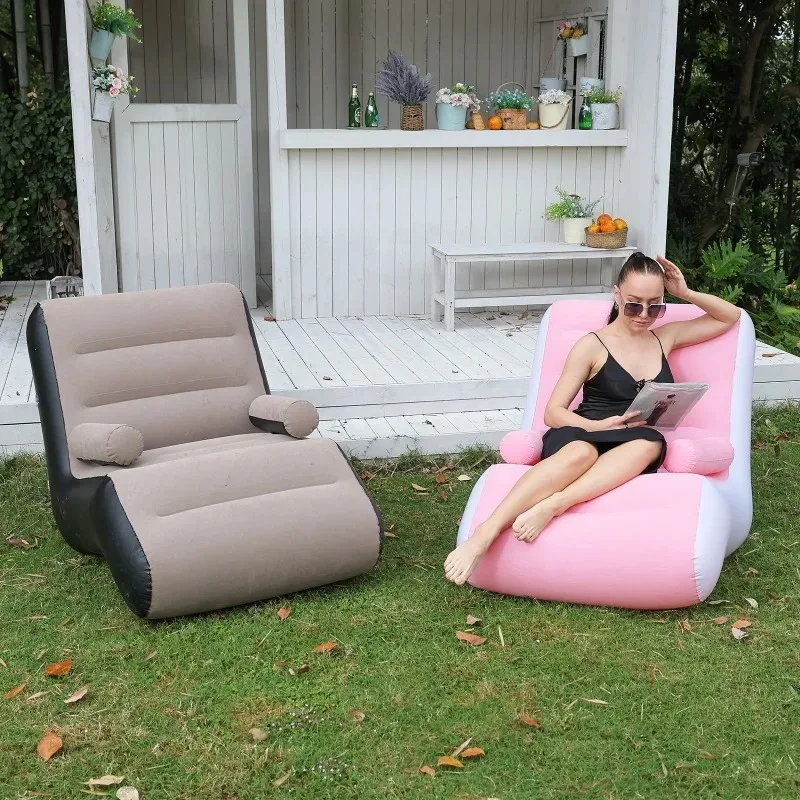 PVC Flocking Sofa Recliner Portable Recliner Lunch Break Inflatable Sofa Bed Inflatable Sofa with Armrests