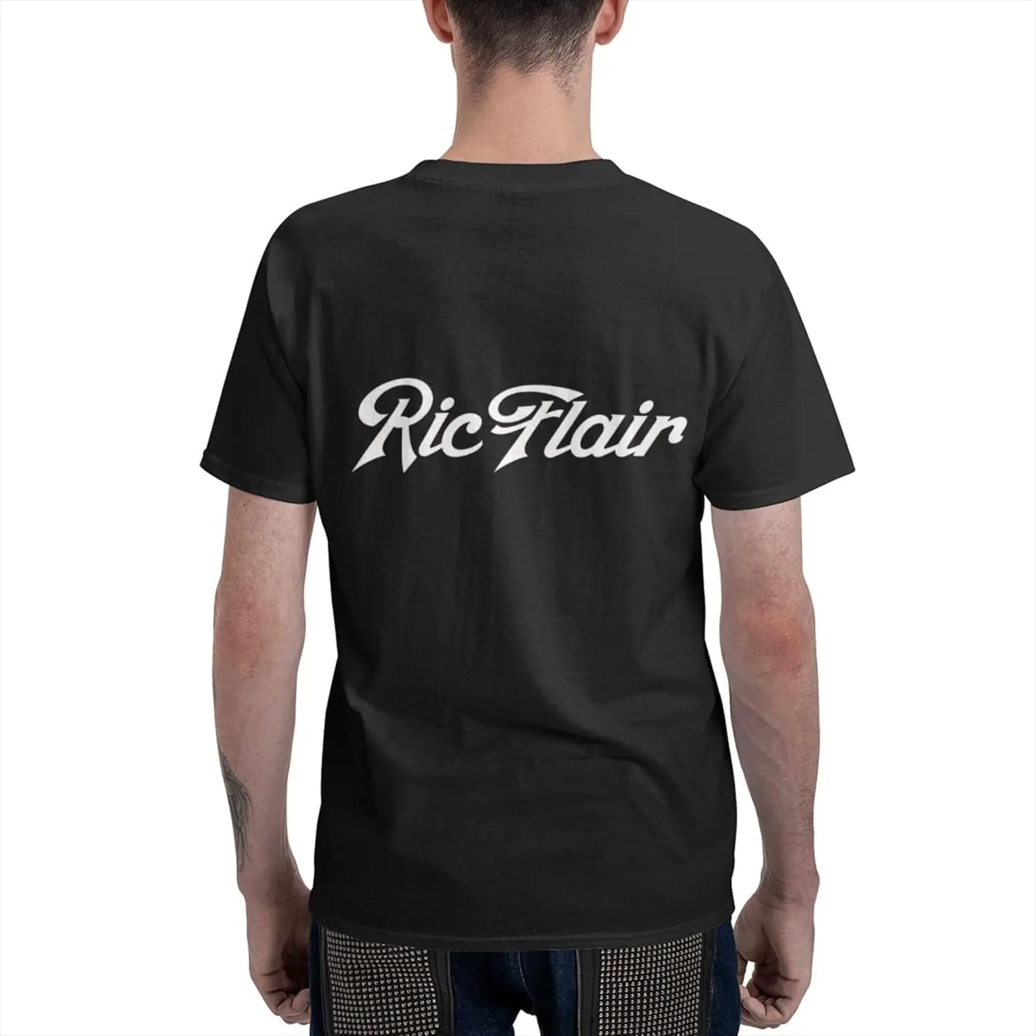 Rics Flairs Men's Short Sleeve T-Shirt Double Sided Printing Casual Crew Neck Tops Black