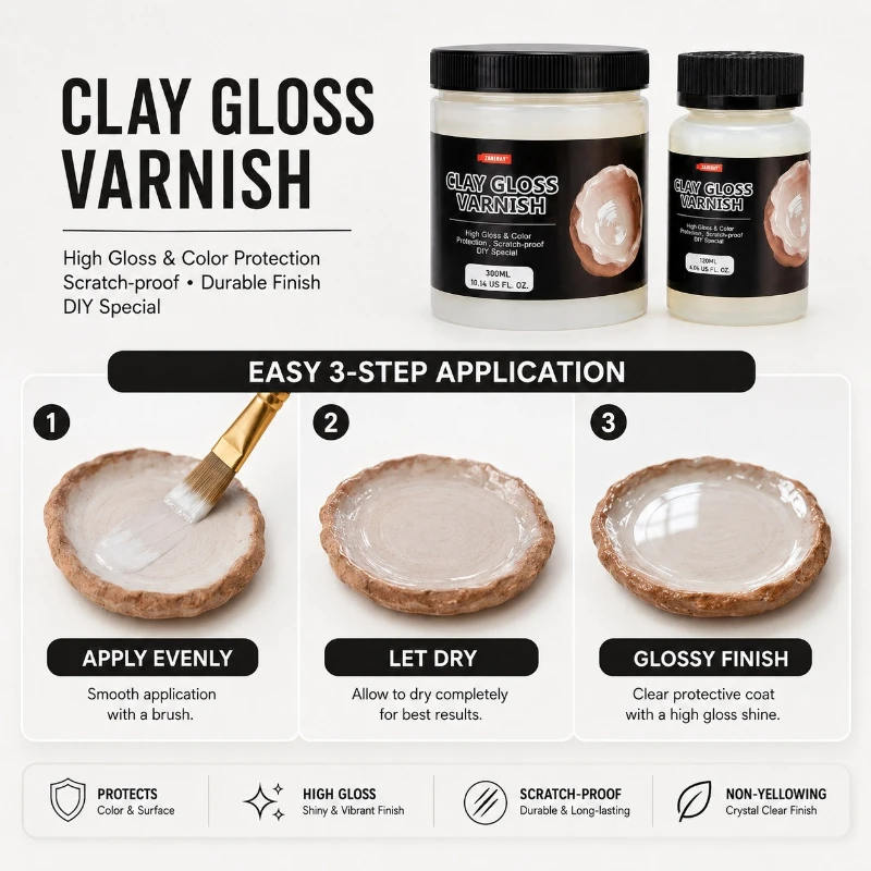 120/300ml Clay Gloss Varnish Sealant Air Dried Clay Glaze Anti Cracking, Scratch and Wear Handmade Diy Ceramic Clay Gloss Oil