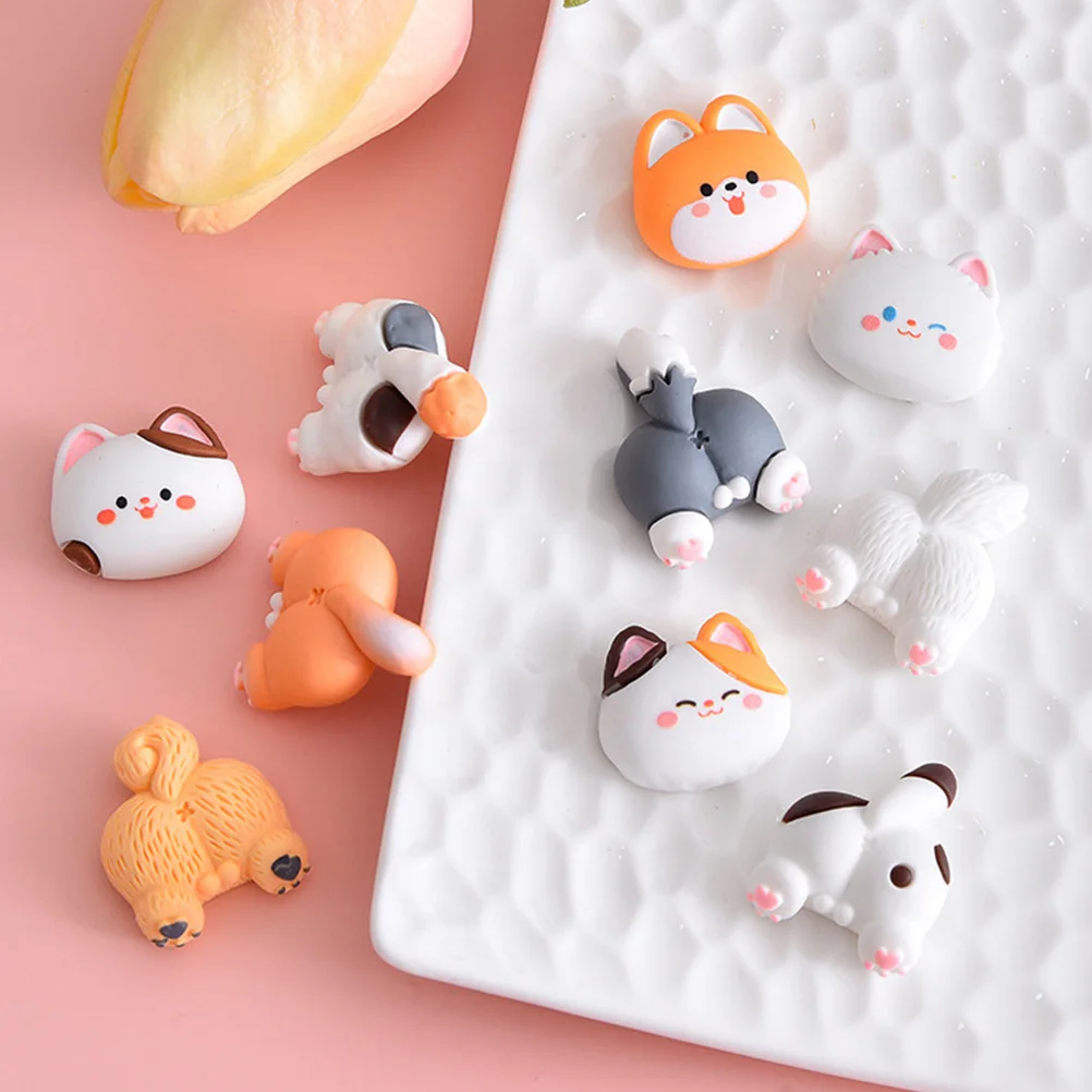 14 Uds. De dijes de dibujos animados de resina DIY, funda de teléfono con parte posterior plana para perro y gato, Clip para el pelo, accesorios decorativos artesanales, dijes de dibujos animados