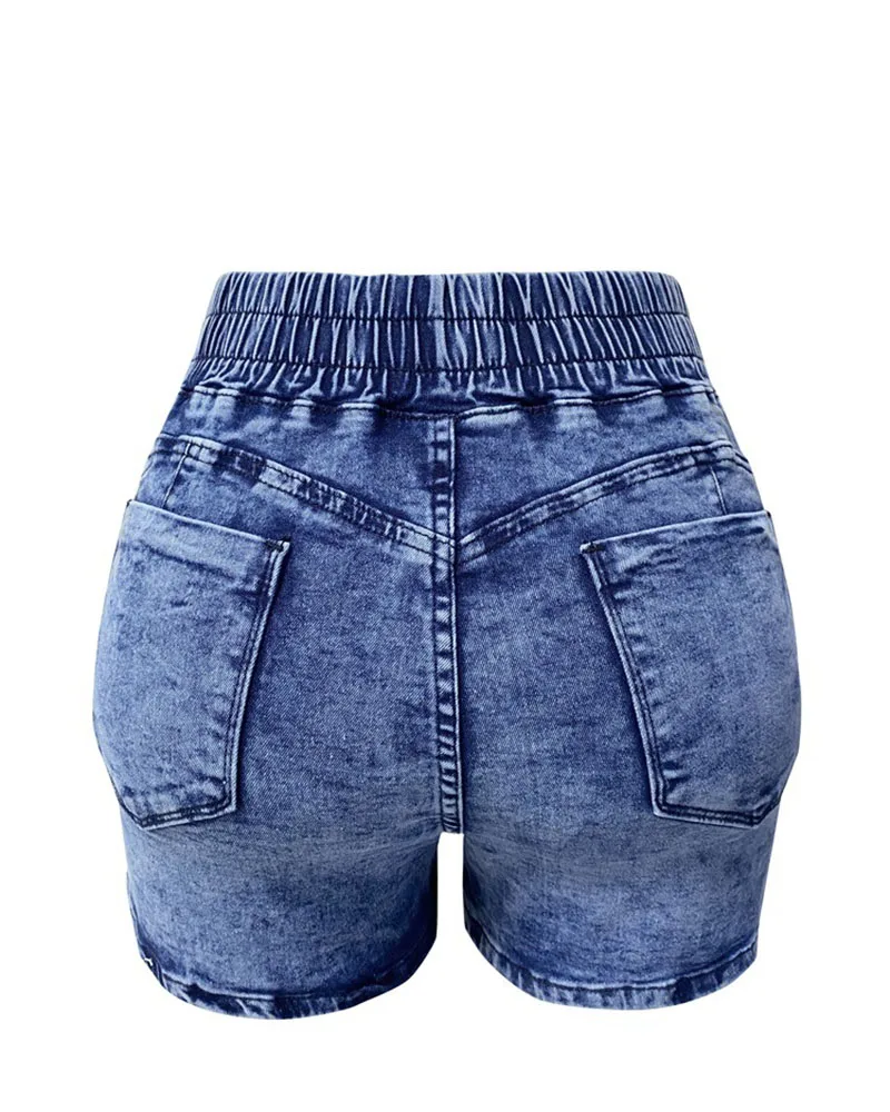 Dongcmy moda de luxo magro primavera/verão novo fino denim shorts feminino cintura alta cintura elástica rendas calças quentes