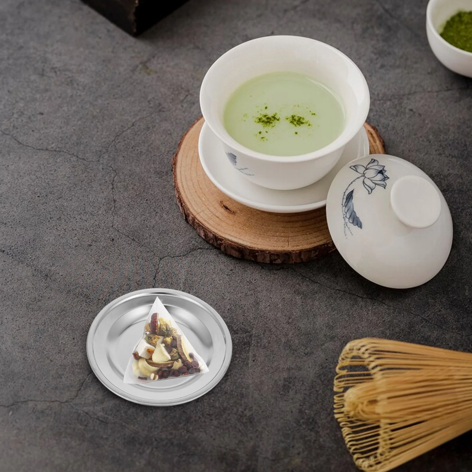 

Bag 410 Stainless Steel Round Coaster Decorative Dish Metal Plate Household Tea Holder Metal Tea Bag Saucer Organizer