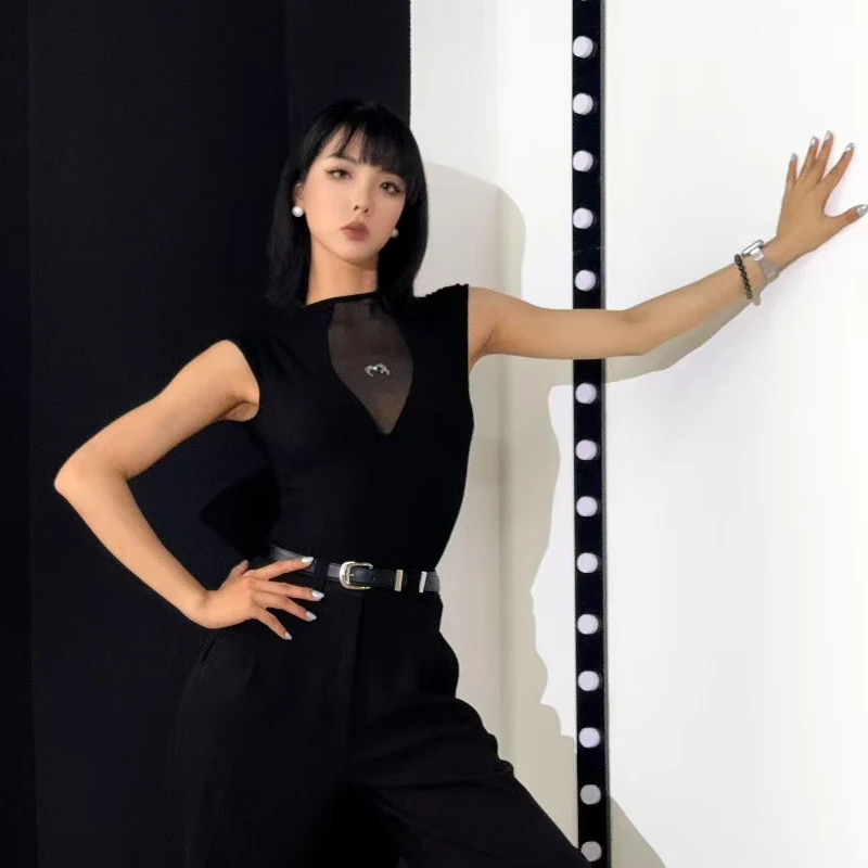 White Black Short Sleeves Samba Ballroom Dance Top Women Rumba Latin Dance Training Tops Adults Modern Dancing Top SL13622