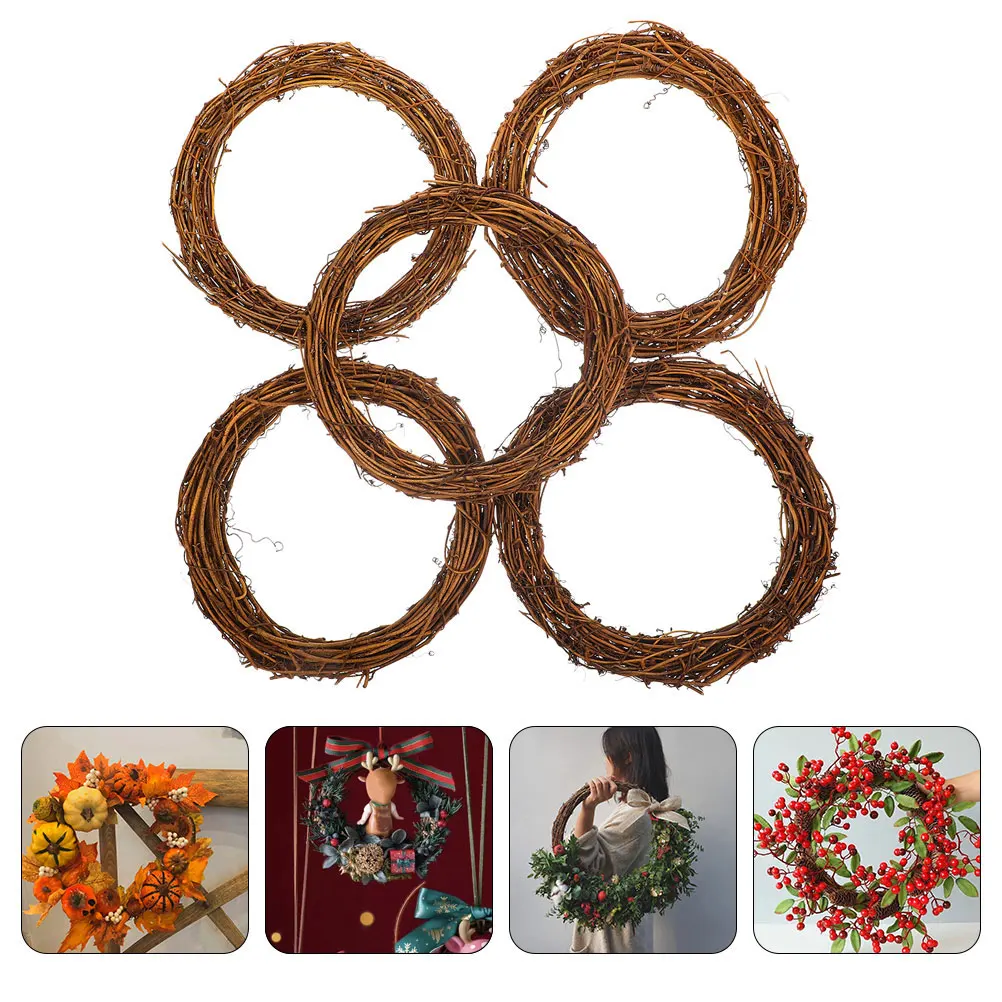 

5Pcs Natural Rattan Wreath Circle DIY Frame for Handmade Garland Floral Wreath Making Decorations Party Home Door Ornament