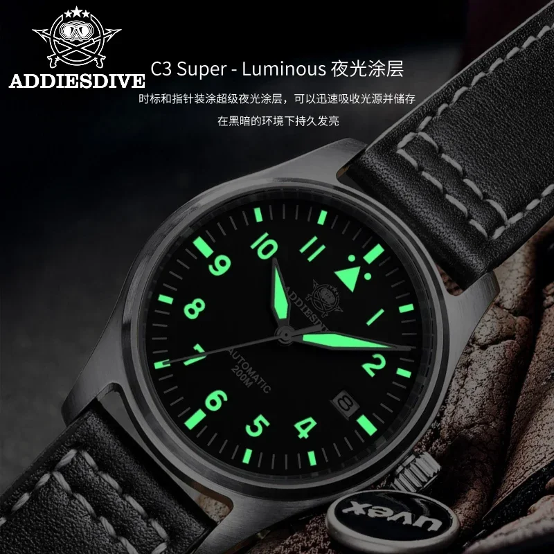 ADDIESDIVE Business MY-H2 Men's Automatic Watches 39mm NH35 Stainless Steel 200M Waterproof Wristwatch Luminous Mechanical Watch