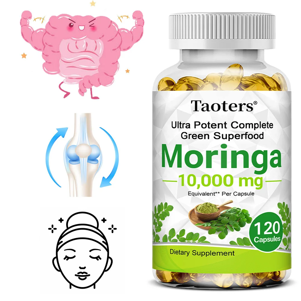 Moringa Capsules, Green Superfood, Herbal Supplement, Support Skin Glow, Energy & Blood Sugar Balance, Powerful Detox