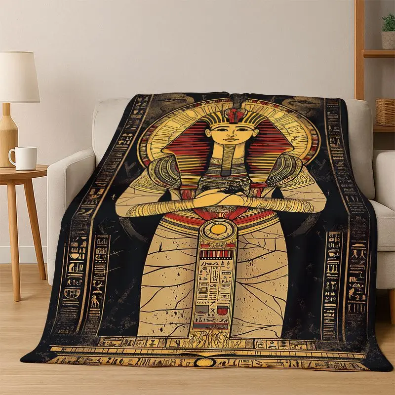 Ancient Egypt Death Anubis Pharaoh Cartoon Flannel Blanket Soft Throw Blanket for Bedroom Living Room Bed Travel Camping Picnic