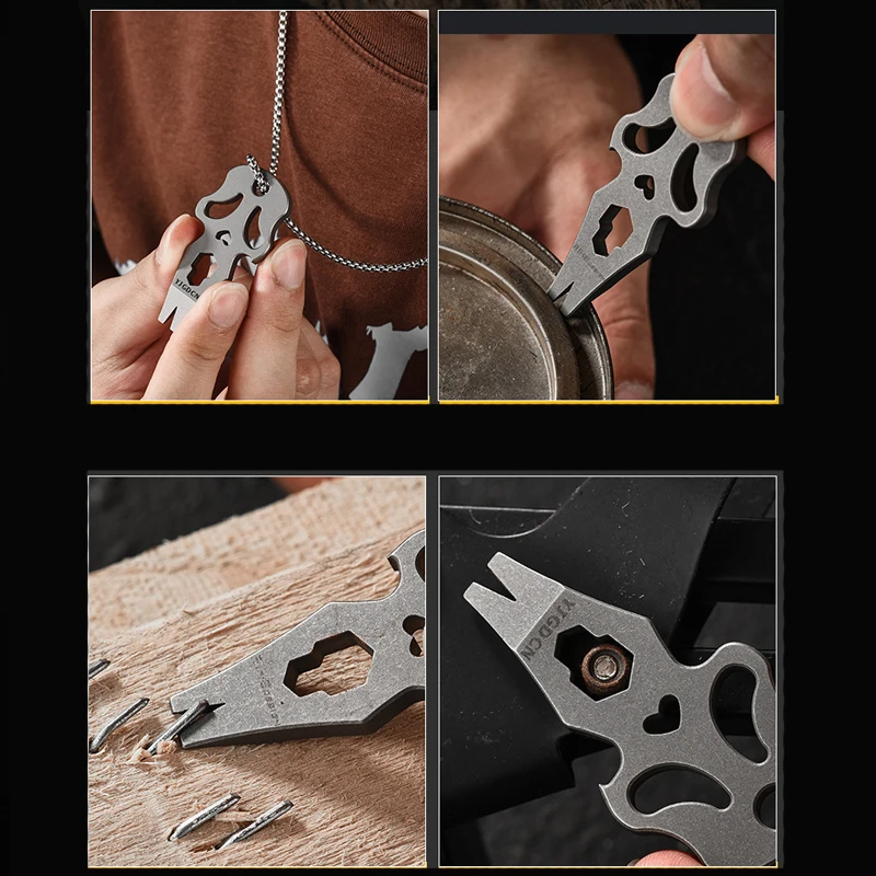 Outdoor Portable EDC Multifunctional TC4 Titanium Alloy Hexagonal Wrench Pry Bar Creative Bottle Opener Keychain Tool