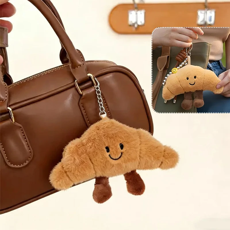 Neuer Kreativer Plüsch-Schlüsselanhänger im Cartoon-Baguette/Croissant-Design für Autoschlüssel, Taschenanhänger, Niedliches Mädchengeschenk, Anhänger