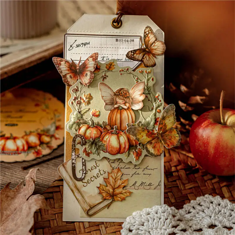 Card Lover 10 Pcs [Forest of All Things Series] Embossed Retro Wreath Theme White Kraft Paper Journal Stickers For Scrapbooking