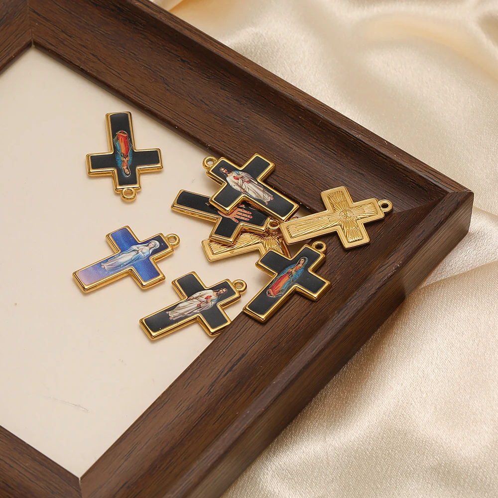 4 Stück Edelstahl-Emaille-Kreuz-Jesus-Anhänger für Halsketten, Ohrringe und Armbänder, DIY-Schmuckzubehör für Damen – Detail 3