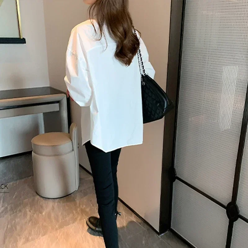 Korean Simple Shirts White Blouse Ladies\' 2024 Autumn\'s New Long-sleeved Casual Office Lady Shirt Loose Women Clothes Top