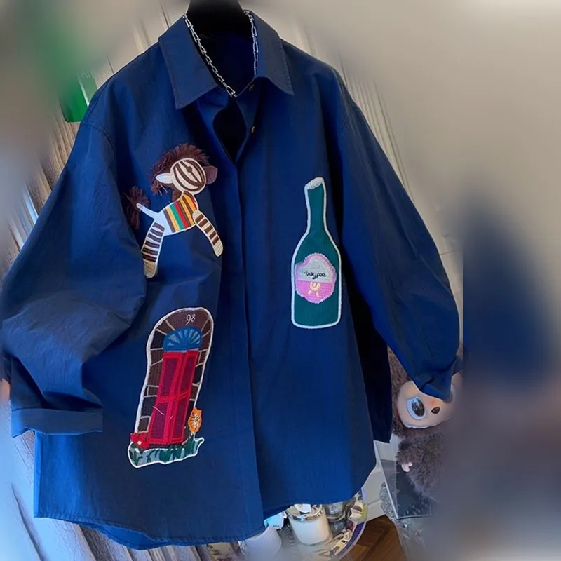 

Весенняя женская рубашка с вышивкой, шикарная блузка, повседневные рубашки с длинным рукавом, свободные рубашки с героями мультфильмов, красивые милые женские Blusas NZ141