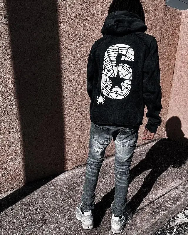 New Fashion Mens Punk Hoodie Loose Letter Number Print Long Sleeve Hooded Sweatshirt With Front Pocket Vintage Streetwear S-XL