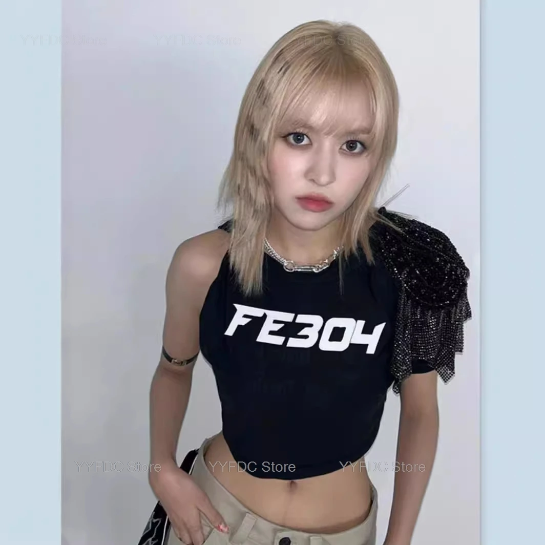 男性と女性のための半袖Kpop Tシャツ,ショートトップ,ルーズフィットクロップトップ,壊れた,高品質,fe3o4,y2k,綿100%