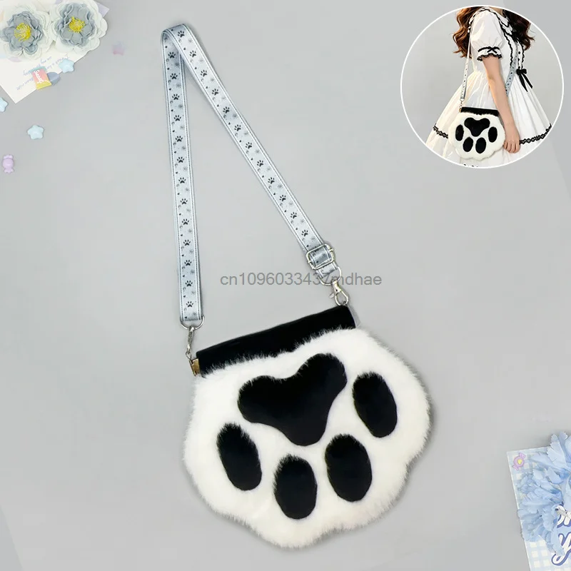 Cute Cat Paw Plush Crossbody Bag Fluffy Animal Paw Shoulder Bag Kawaii Lolita Handbag Women Party Cosplay Props Daily Backpack 6