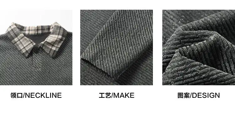 Herren-Polohemd mit Karomuster am Kragen, langärmelig, für den Herbst, aus strukturierter Strickware, lockere Passform, lässiges Oberteil, Kontrastkragen, ideal für den täglichen Gebrauch, Pullover. – Detail 9