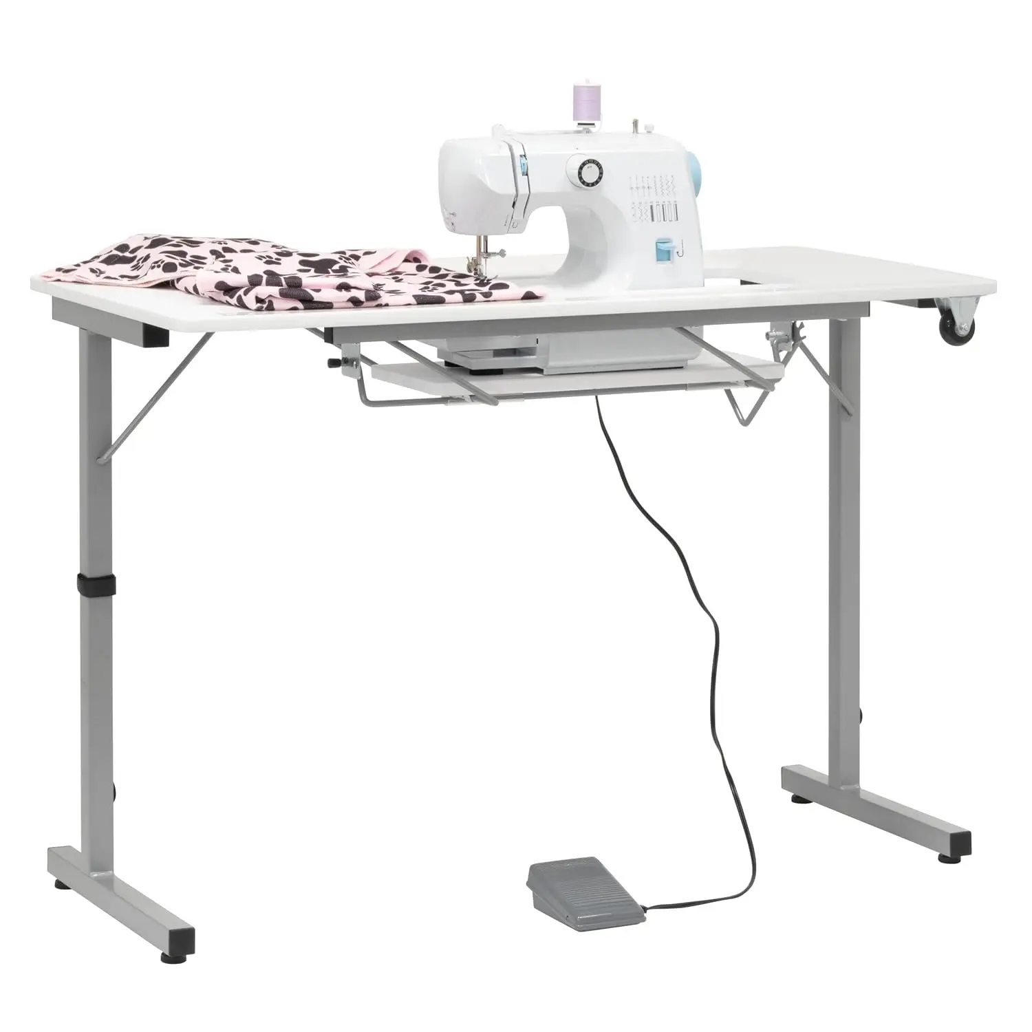 Rollaway II Compact Portable Folding Sewing Table, Silver/White, Customized