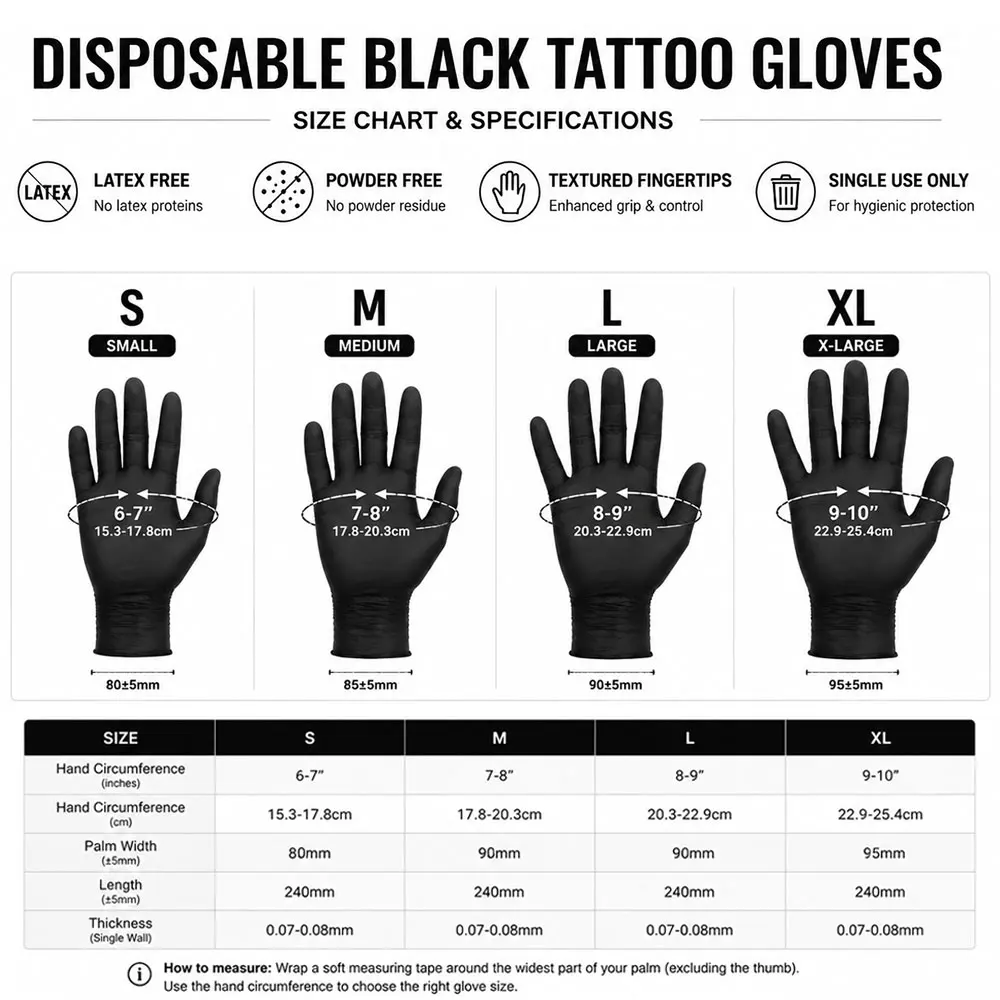 Disposable Nitrile Black Tattoo Gloves S/M/L/XL Waterproof Kitchen Cleaning Tattoo Hairdressing Gloves Tattoo Gloves Supply